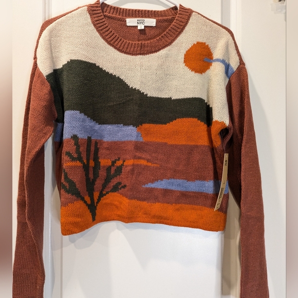Madden Nyc Sweaters - Madden NYC Desert Landscape Cropped Sweater NWT Western Sunset Graphic Size S